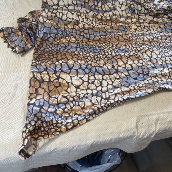 Abstract Animal Print Cowl Neck Tunic Top Sharkbite Hem 3/4 Sleeve Slinky Boho L - Picture 8 of 12